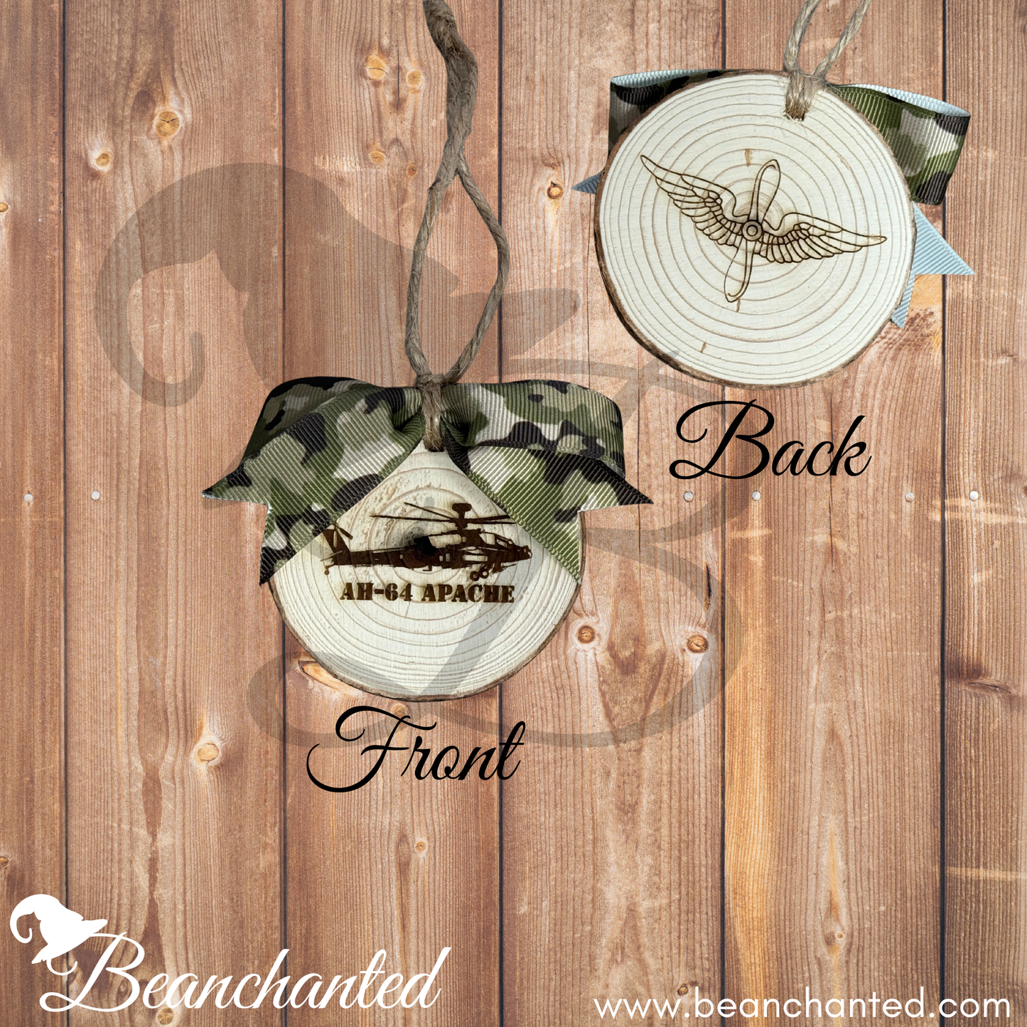 Wood Slice Ornament HELICOPTER - Apache, Blackhawk, Chinook