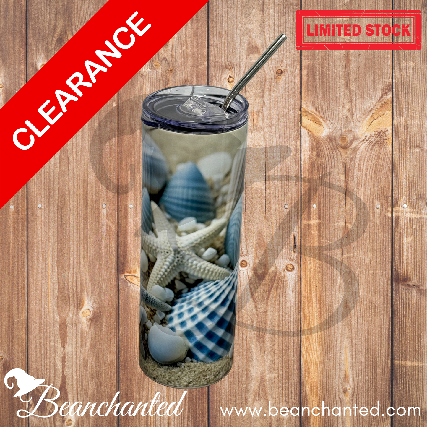 20oz skinny tumbler "BLUE&WHITE SEASHELLS"