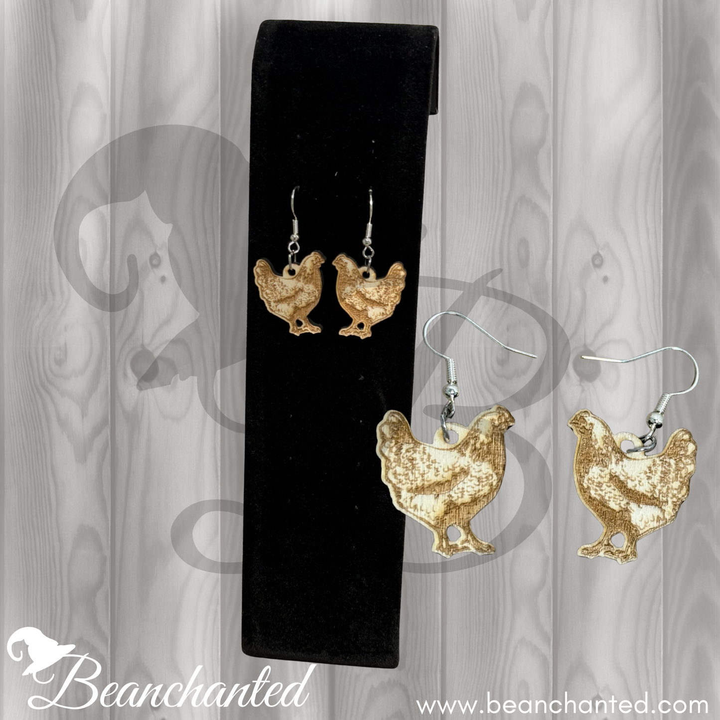 Wood Earrings CHICKEN