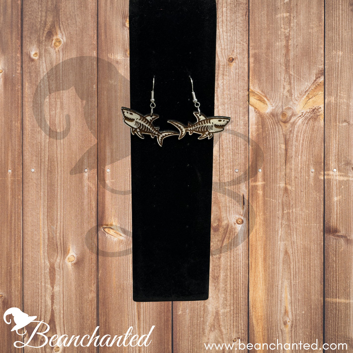 Wood Earrings Halloween SKELETON SHARK