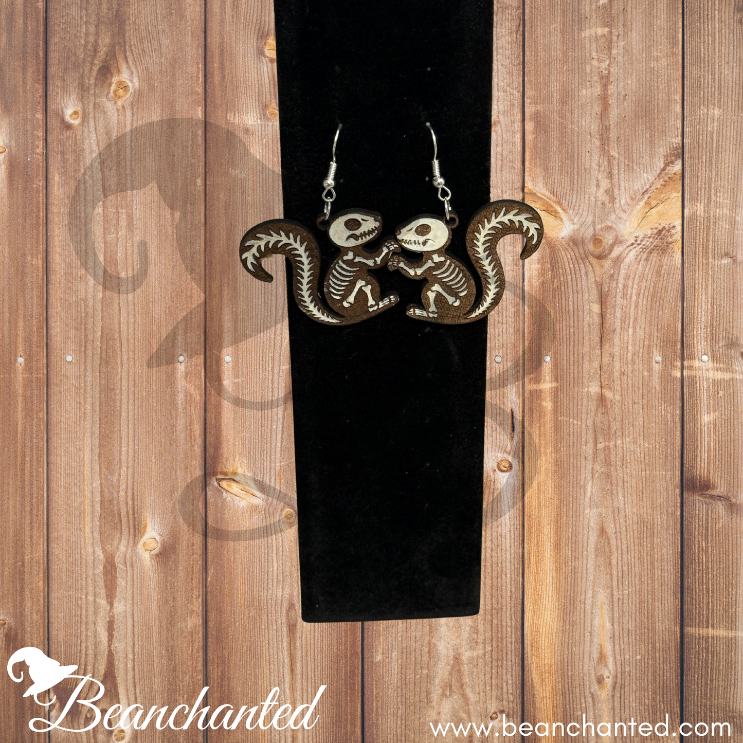 Wood Earrings Halloween SKELETON SQUIRREL