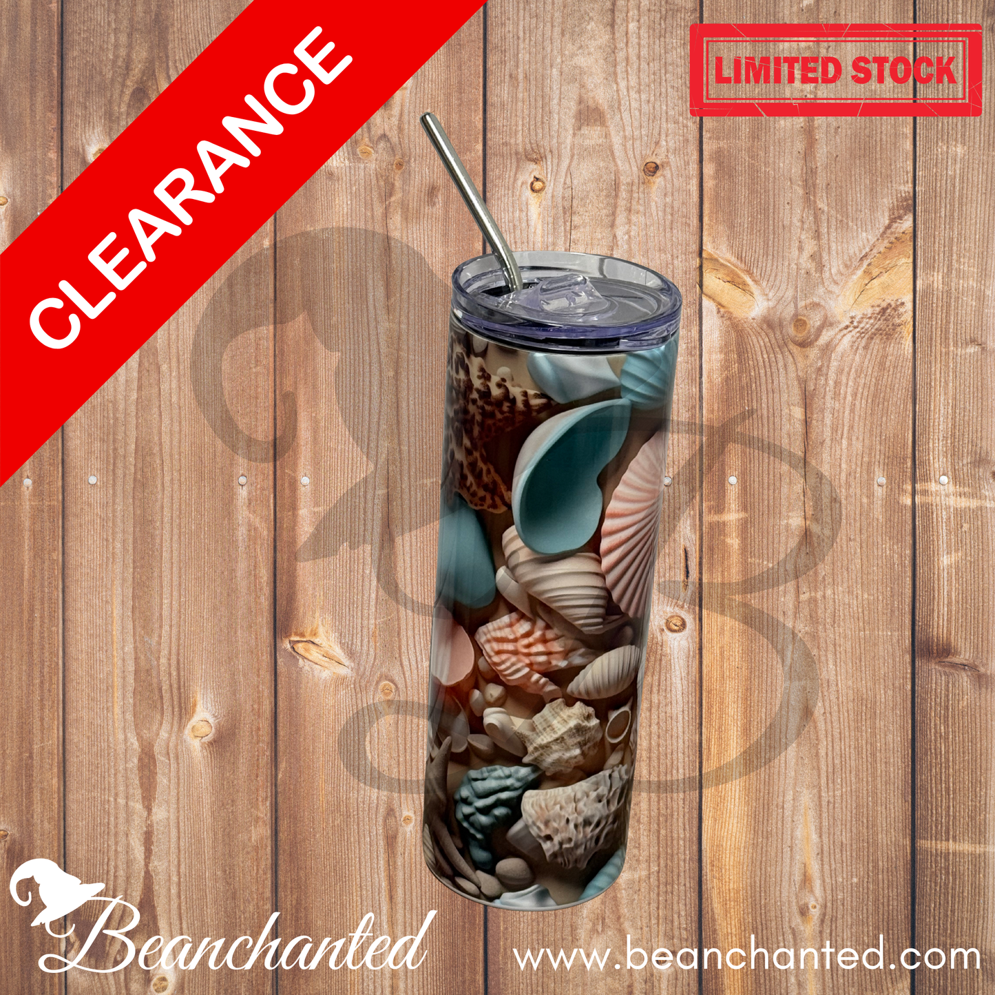 20oz skinny tumbler "TEAL SEA SHELLS"
