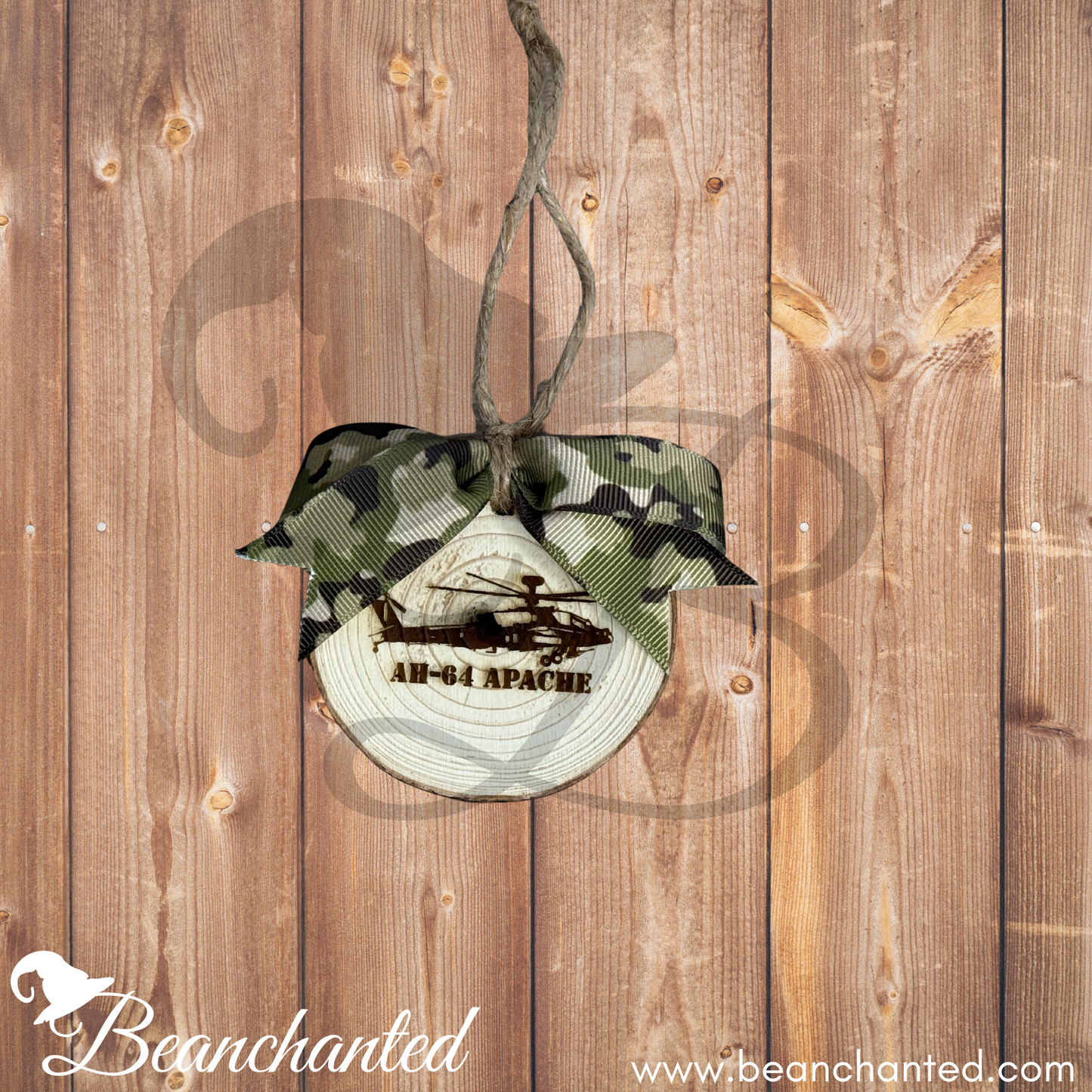 Wood Slice Ornament HELICOPTER - Apache, Blackhawk, Chinook