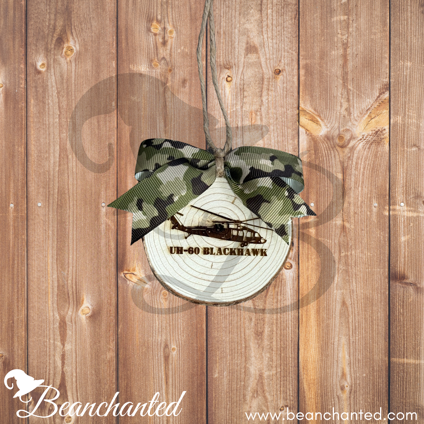 Wood Slice Ornament HELICOPTER - Apache, Blackhawk, Chinook