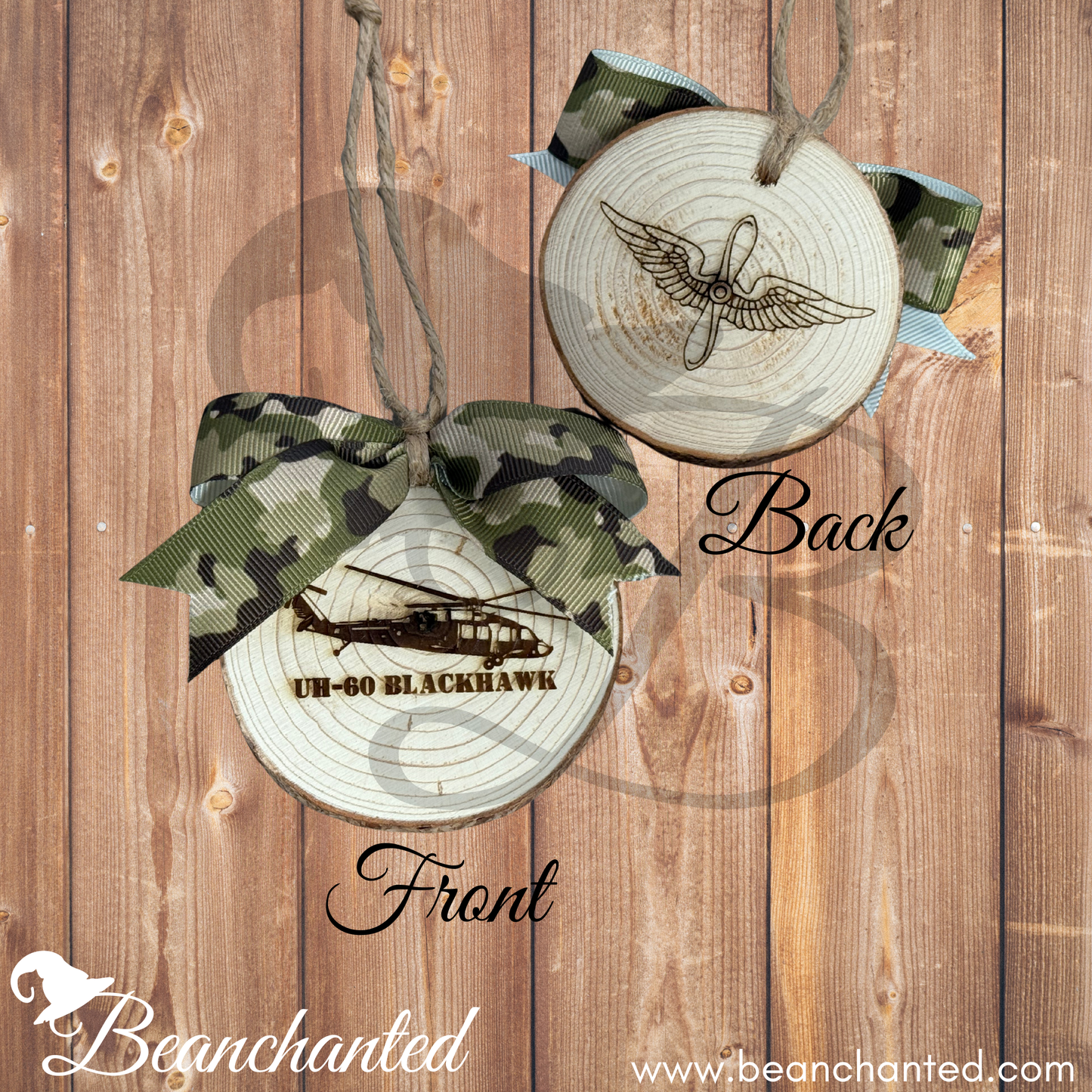 Wood Slice Ornament HELICOPTER - Apache, Blackhawk, Chinook