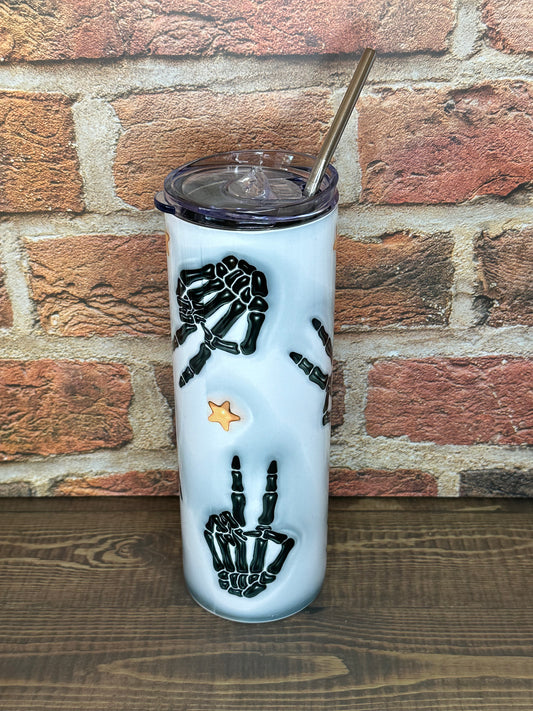 Halloween 20oz skinny tumbler "Bone Hand"