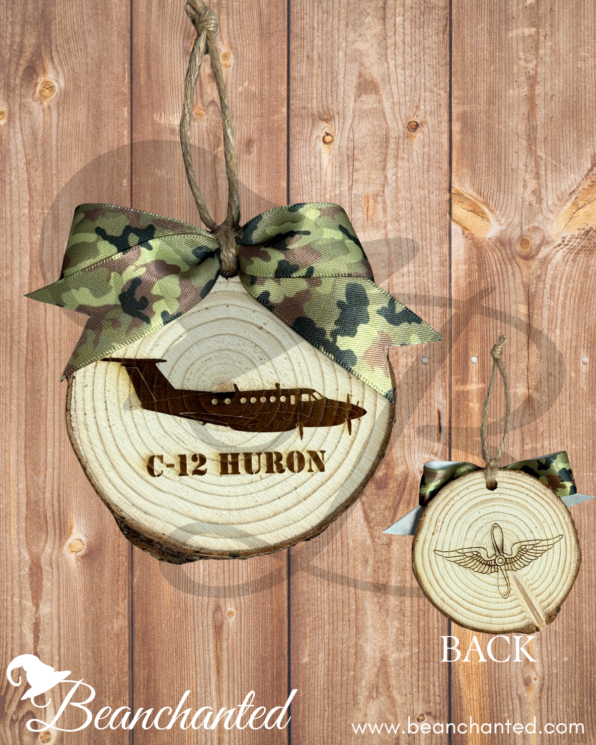 Wood Slice Ornament HELICOPTER - Apache, Blackhawk, Chinook, Huey, C-12