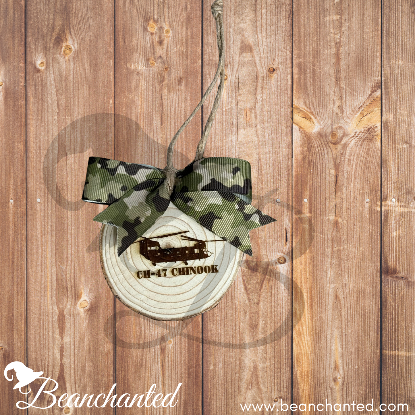 Wood Slice Ornament HELICOPTER - Apache, Blackhawk, Chinook