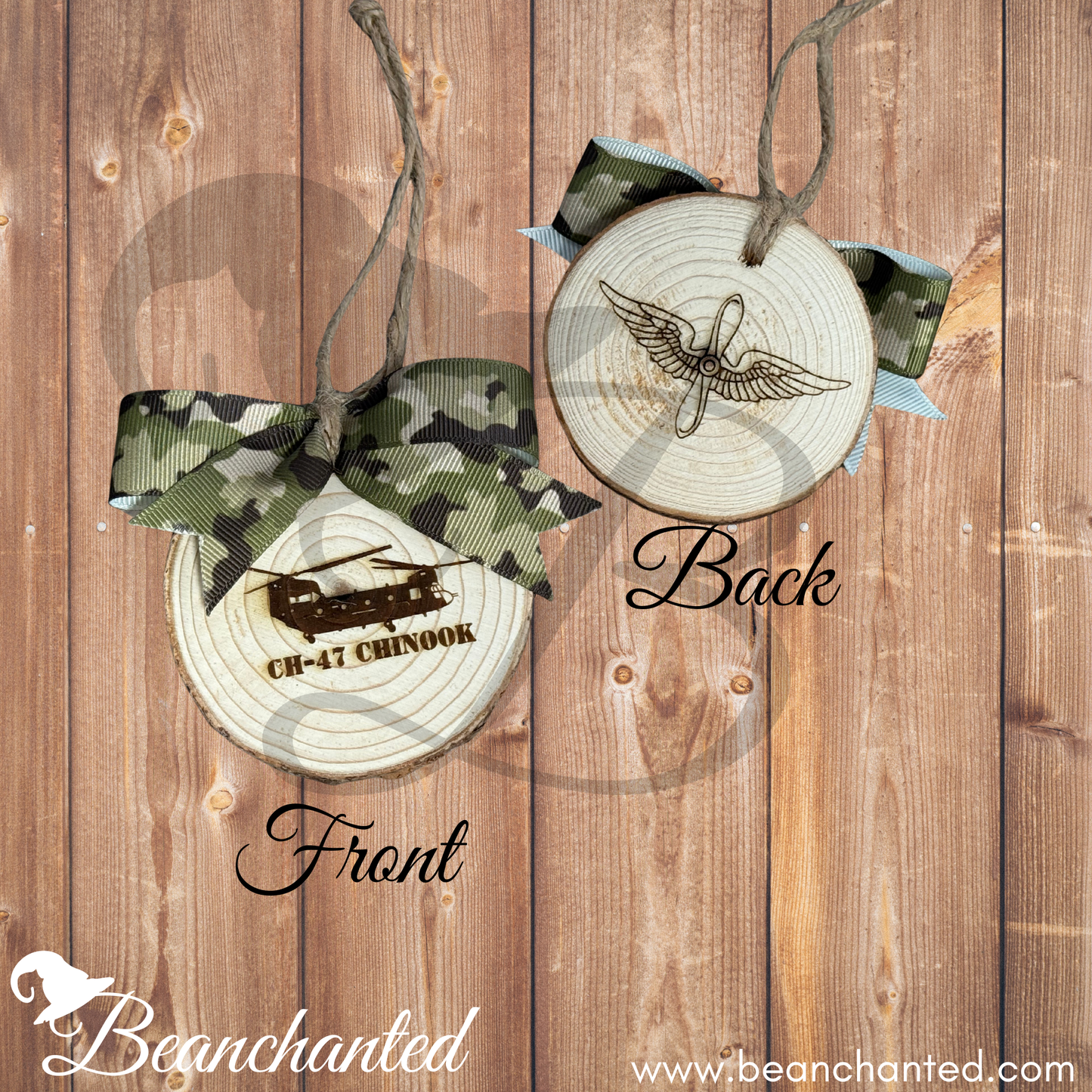 Wood Slice Ornament HELICOPTER - Apache, Blackhawk, Chinook