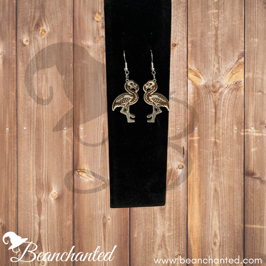 Wood Earrings Halloween SKELETON FLAMINGO