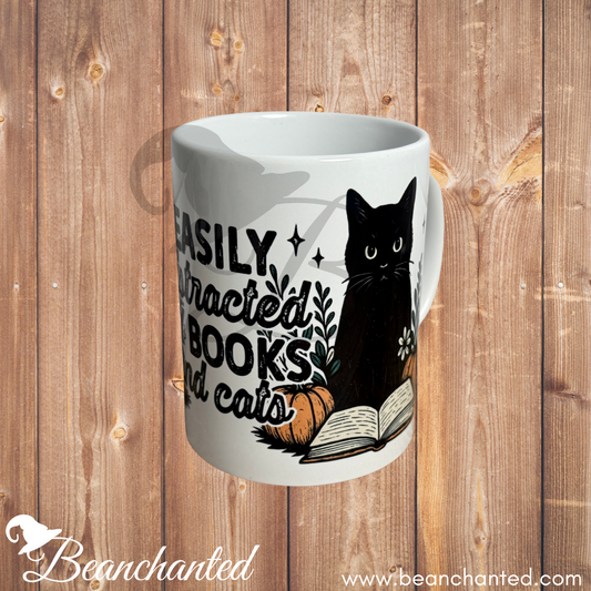 Halloween Mug "Easily Distracted By Books And Cats"