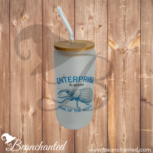 Enterprise Souvenir Glass Can "HOME OF THE WEEVIL"