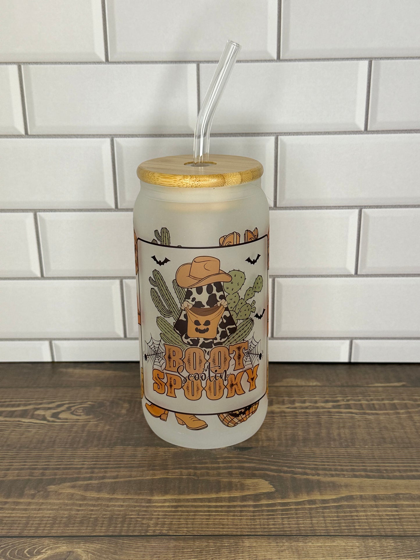 Halloween 16oz Glass Can "Boot Scootin Spooky"