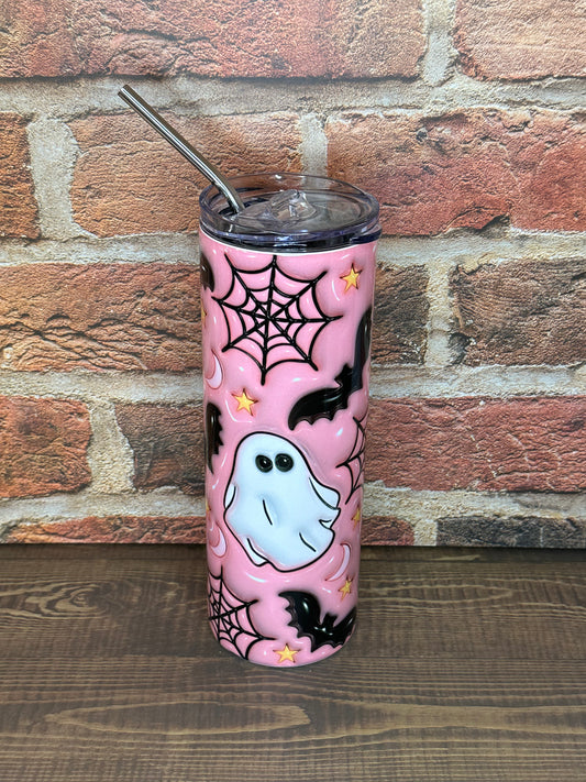 Halloween 20oz skinny tumbler "Pink Ghost"