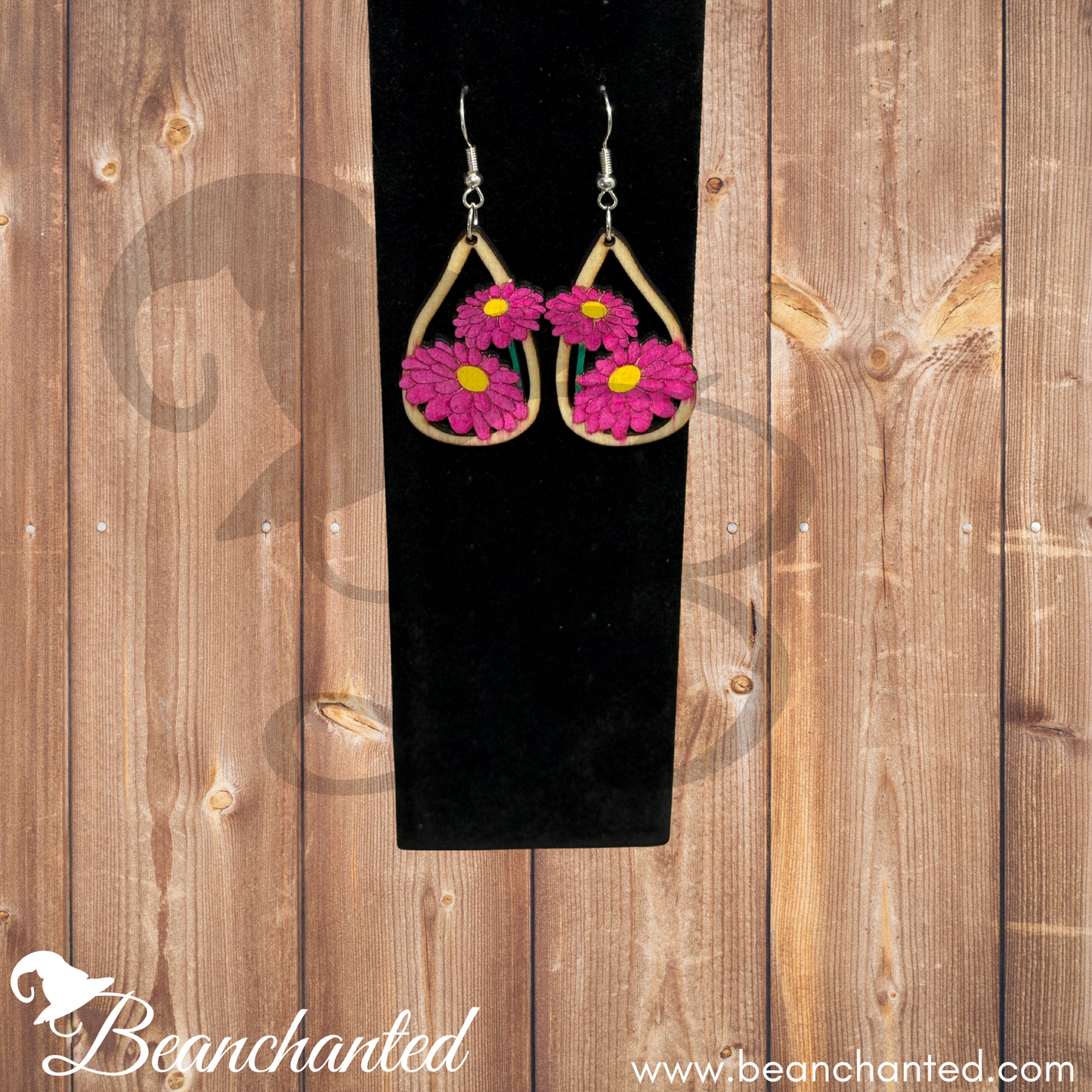 Wood Earrings PINK FLOWER