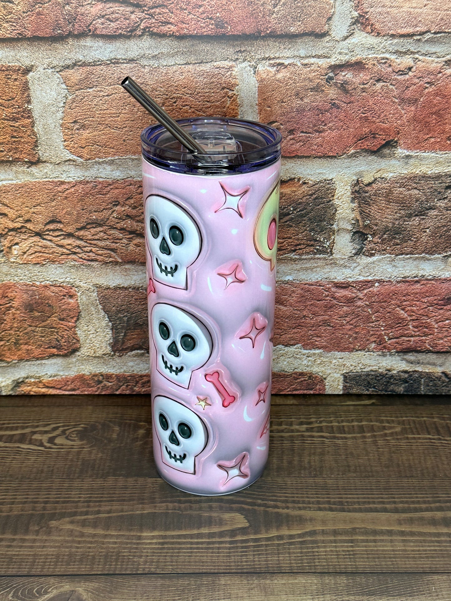 Halloween 20oz skinny tumbler "Pink Skull"