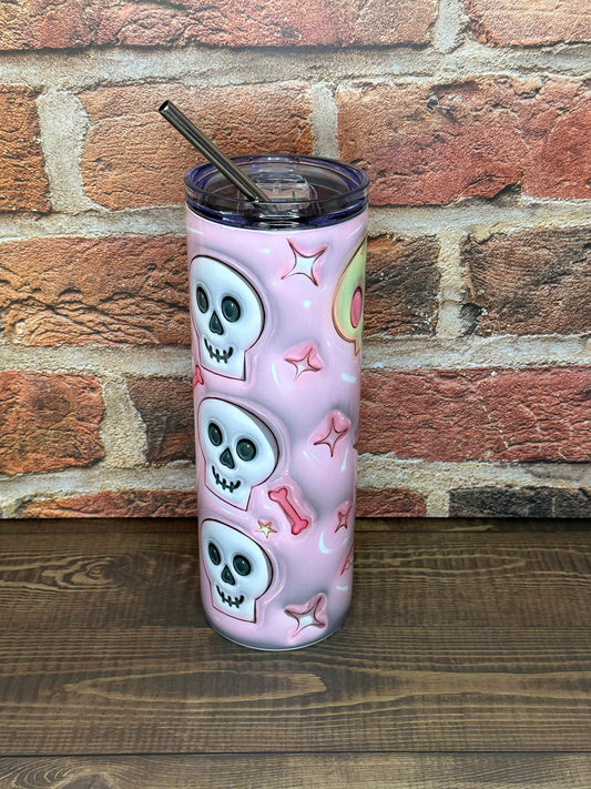 Halloween 20oz skinny tumbler "Pink Skull"