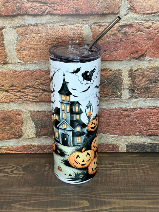 Halloween 20oz skinny tumbler "Spooky Mansion"