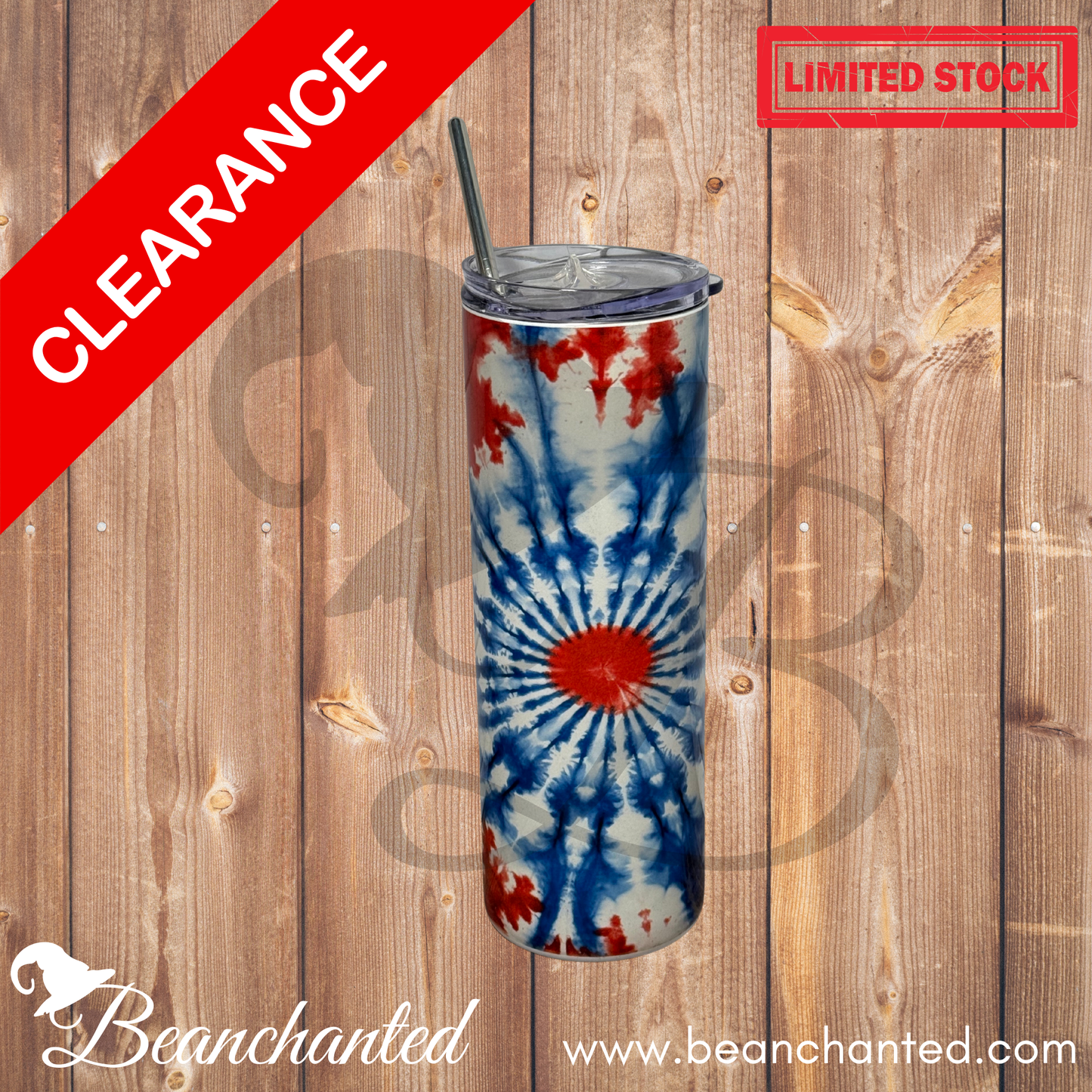 20oz skinny tumbler "Tie Dye Red White and Blue"