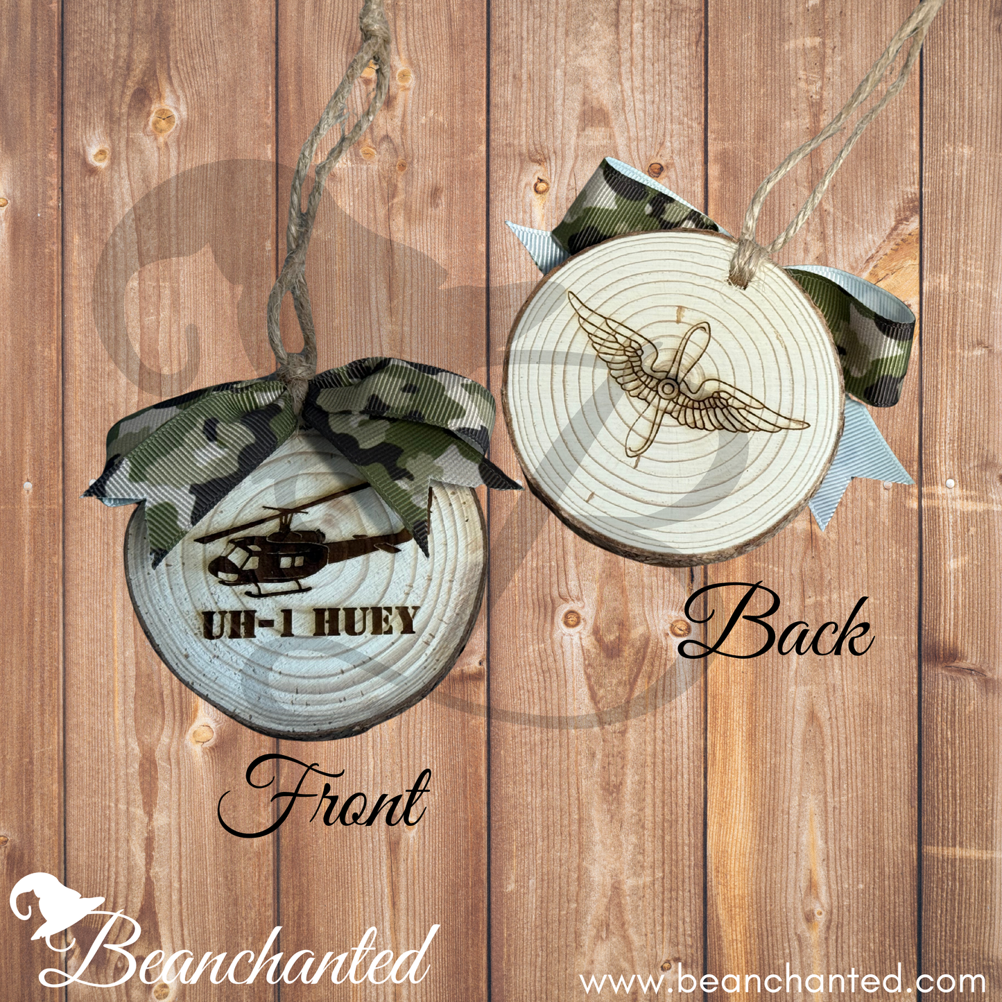 Wood Slice Ornament HELICOPTER - Apache, Blackhawk, Chinook, Huey